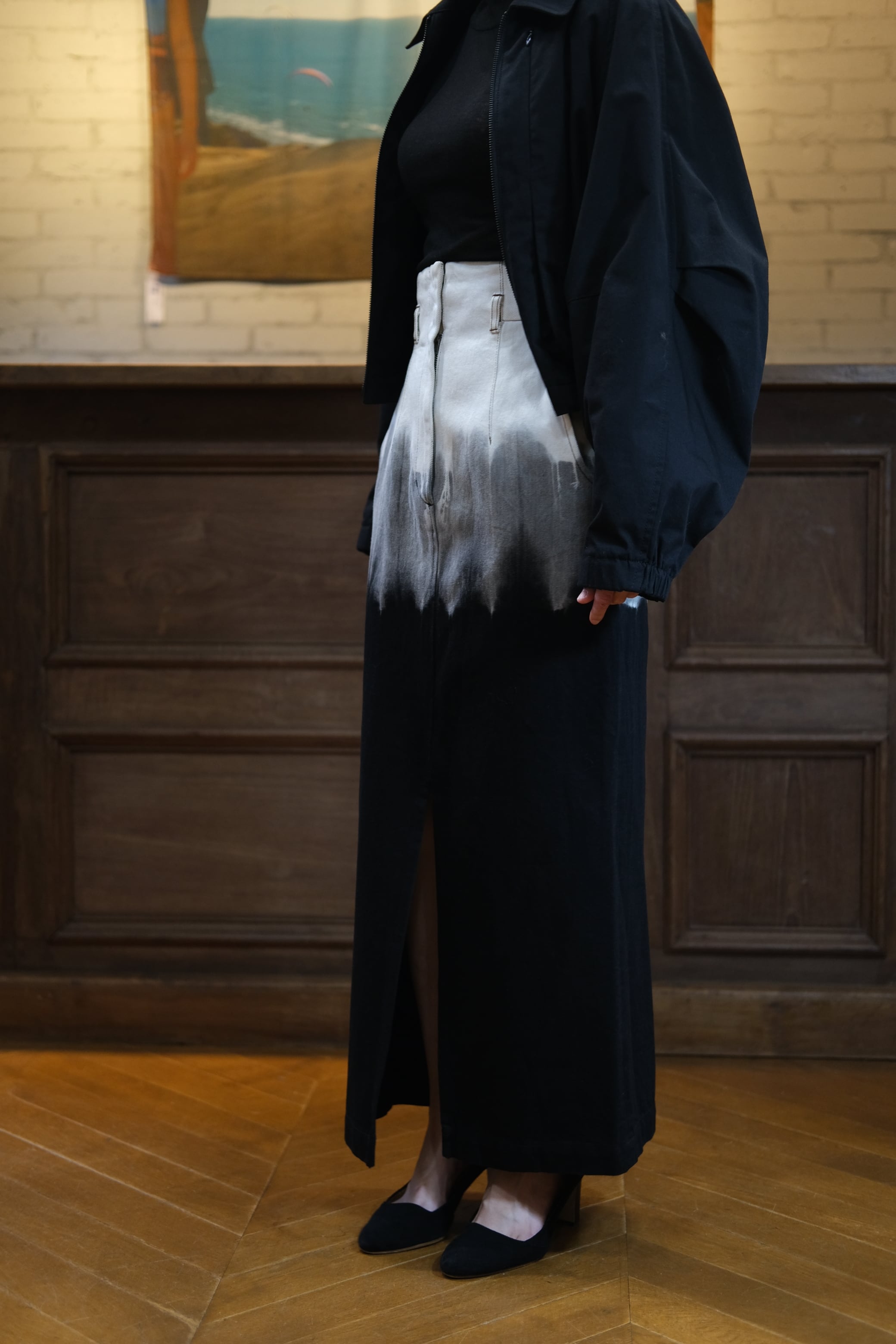 Mame Kurogouchi】Gradient Dye A-Line Denim Skist - black - | loop