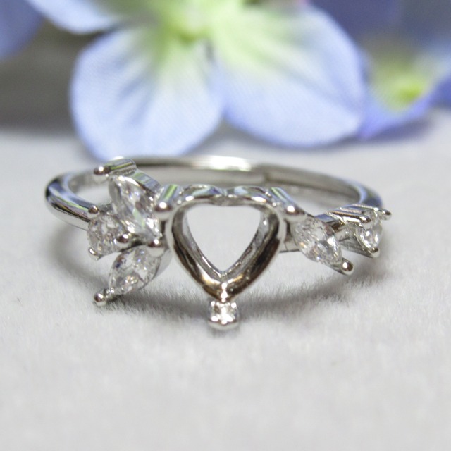 6㎜ ハート スカーフリーフCZ S925 リング台 SV