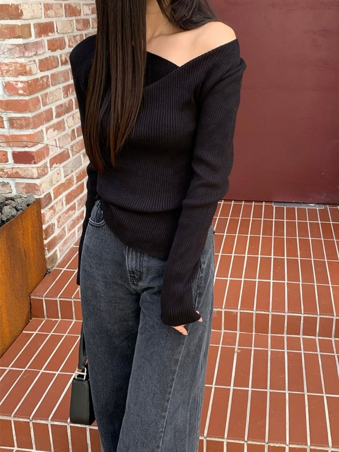 サイドカットオフショルニット.1364