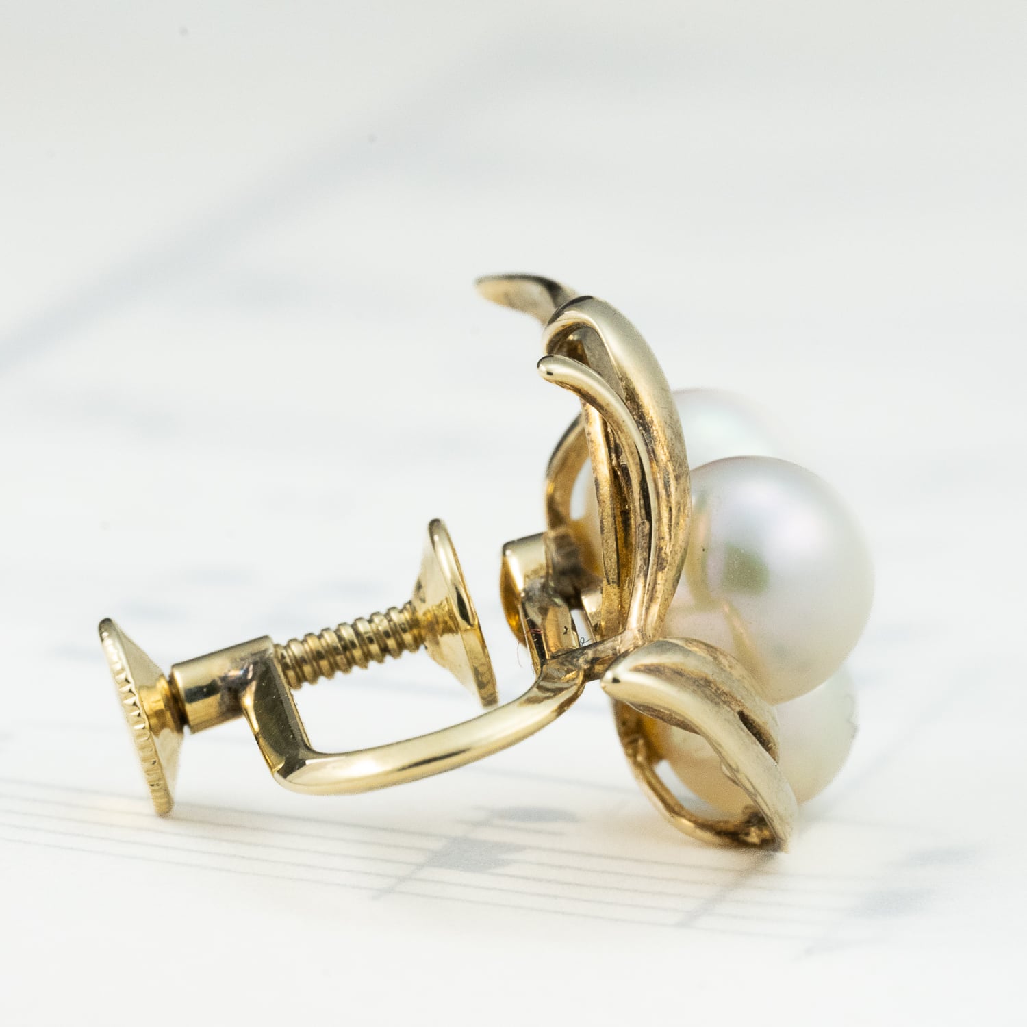 ミキモト MIKIMOTO K14 あこや真珠 パール イヤリング 3粒