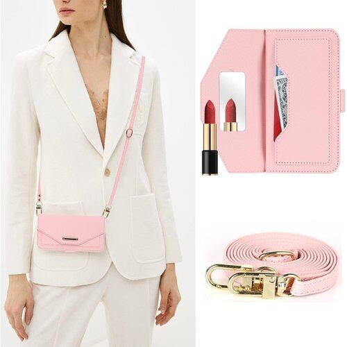 Cavor iPhone15 手帳型スマホケース肩掛け 首かけ 斜めがけ ショルダー ケース 鏡付き iPhone15 財布型ケースiPhone15 スマホケース ショルダー カード収納 マルチパスケース iPhone15 携帯 カバー iPhone15 case 適用 スタンド機能 mirror 可愛い 女性 落下防止落下保護 Qi急速充電対応 ピンク 2343