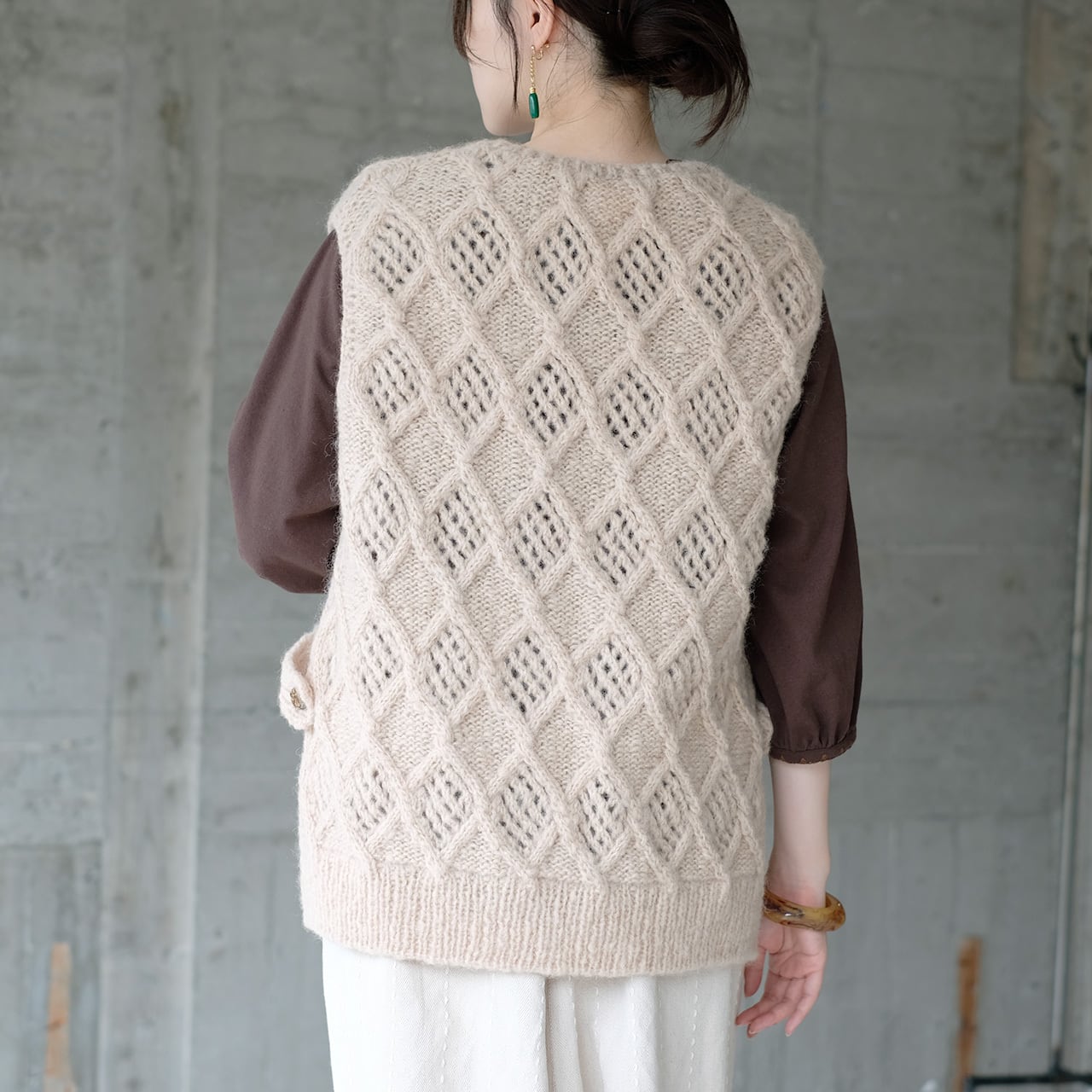あったかウール♡手編みニットベスト（25w-05）ベージュ | Hammock