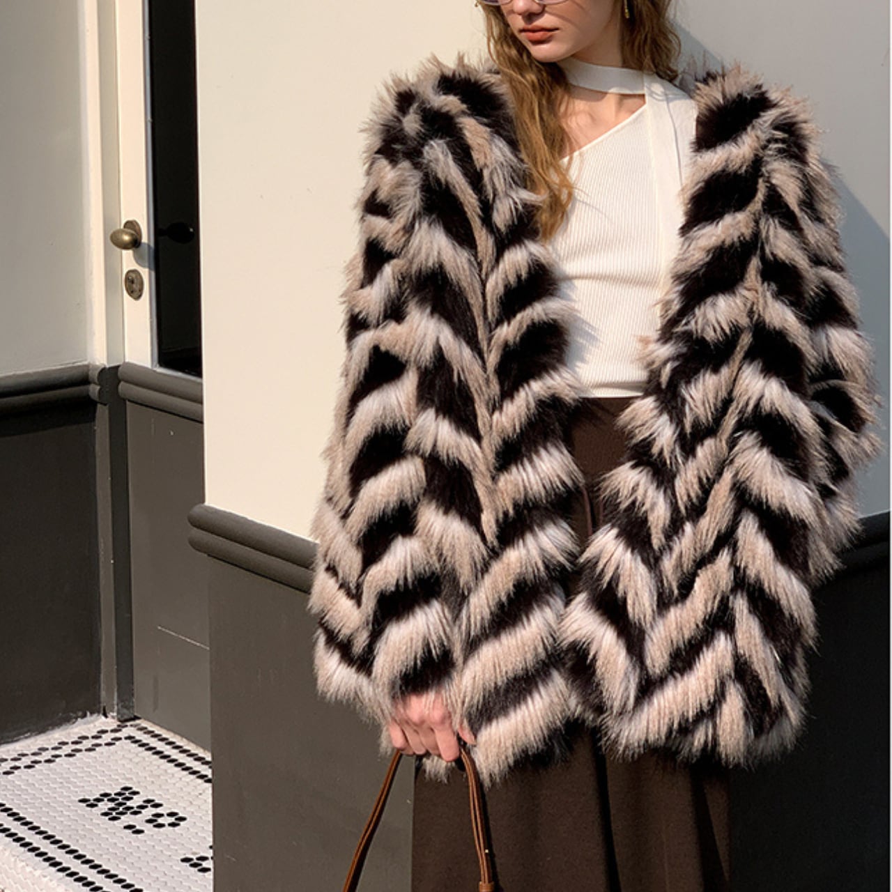 Zigzag fur coat S1723