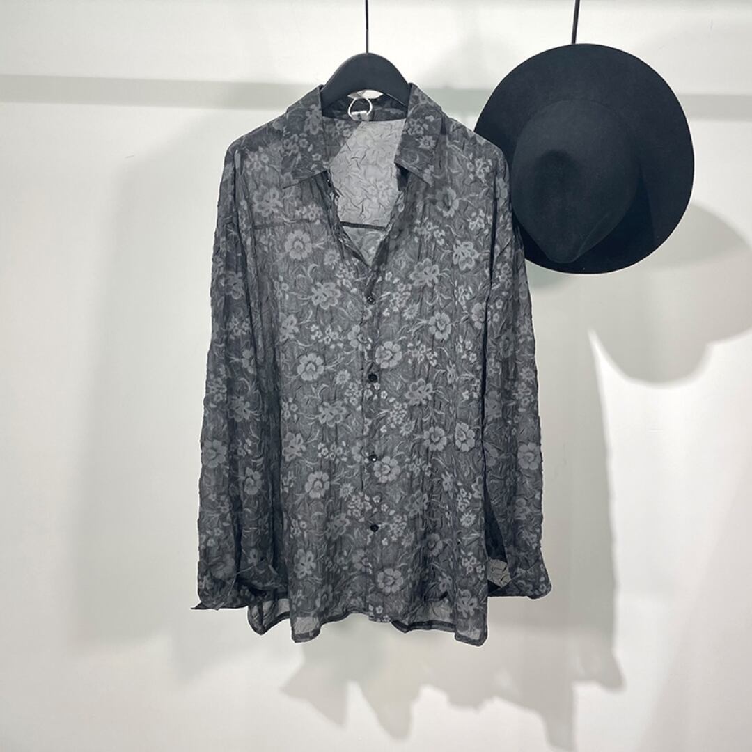 Wrinkle print lightweight loose long sleeve shirt