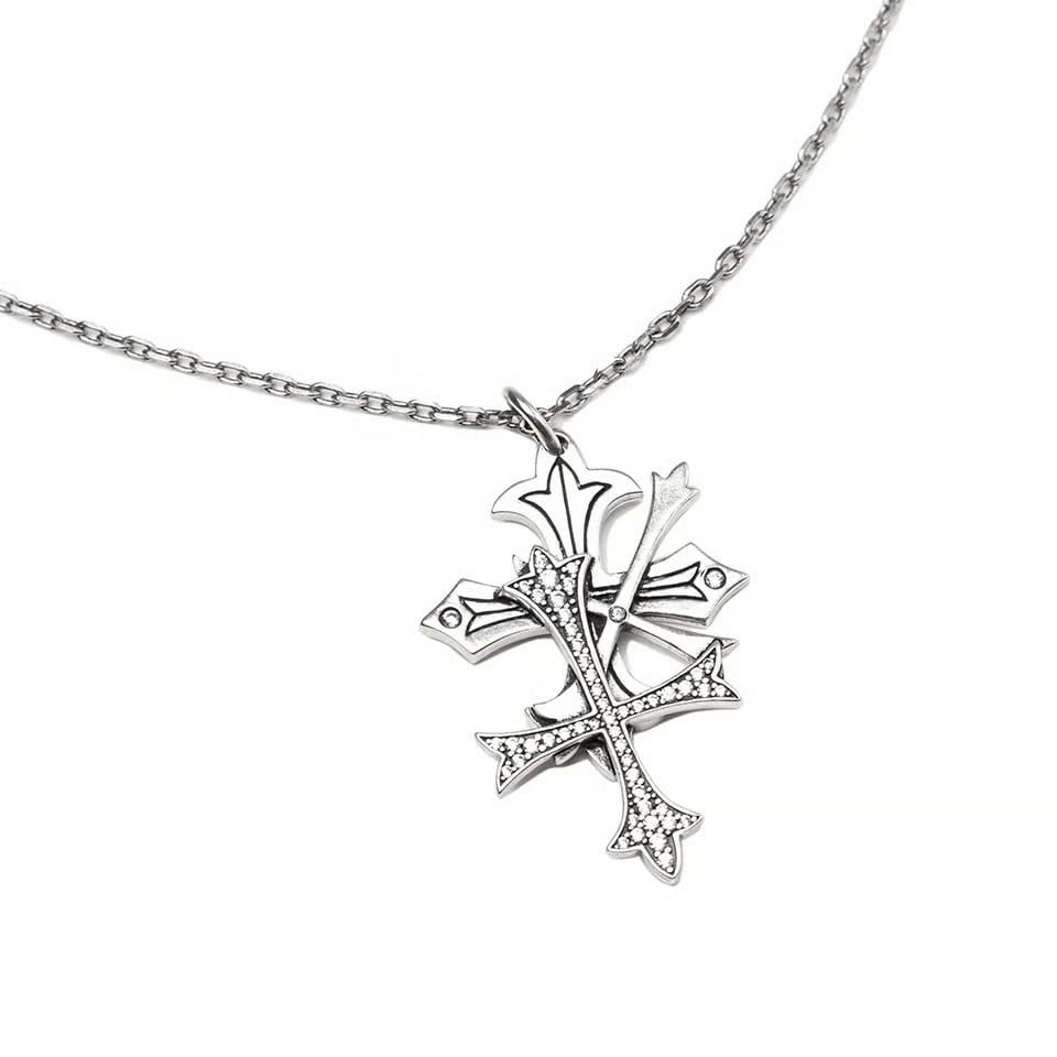 【SUPPLIER】Triple Cross Rhinestone Necklace【サプライヤー】