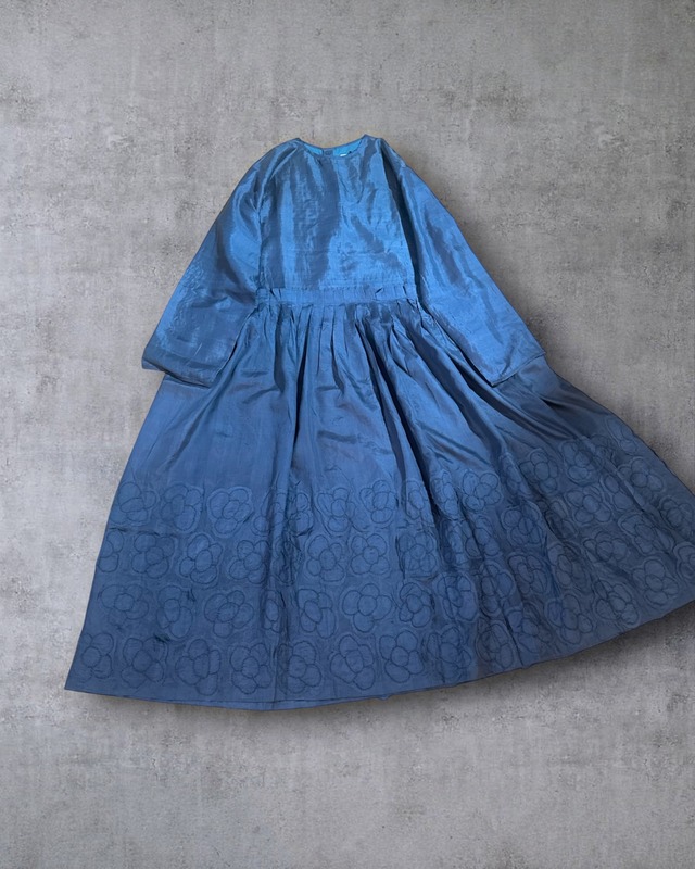 BUNON　Khadi Silk Flower Dress(Blue Mirage)