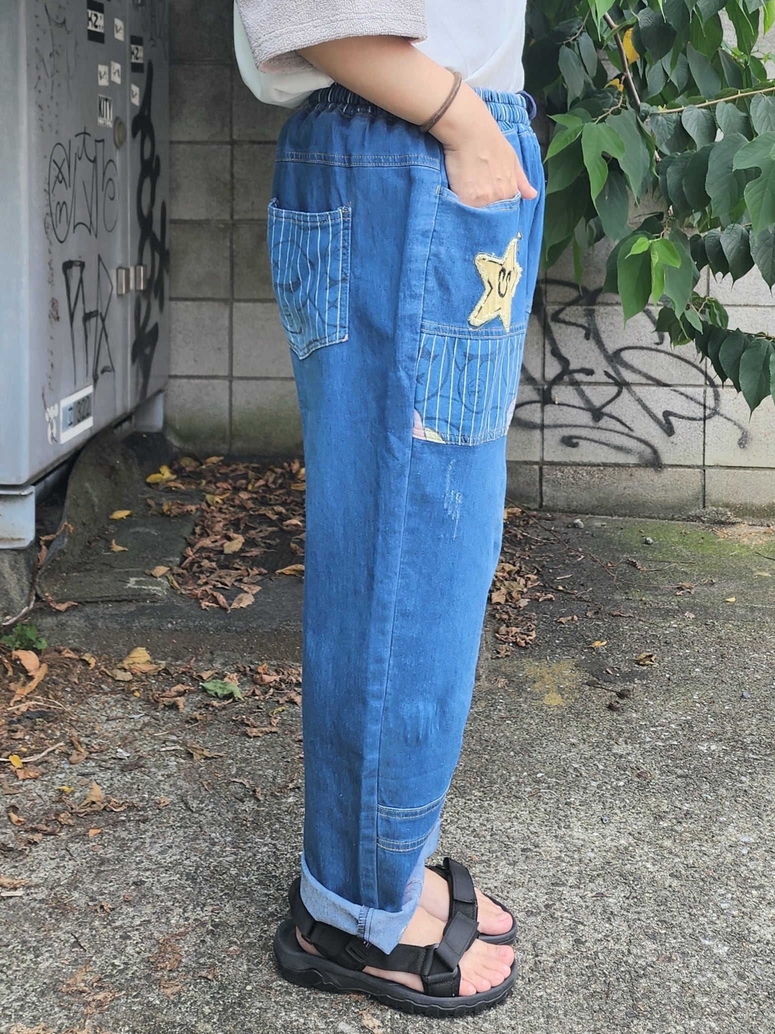 星パッチワークデニムパンツ | ワンダフル商会