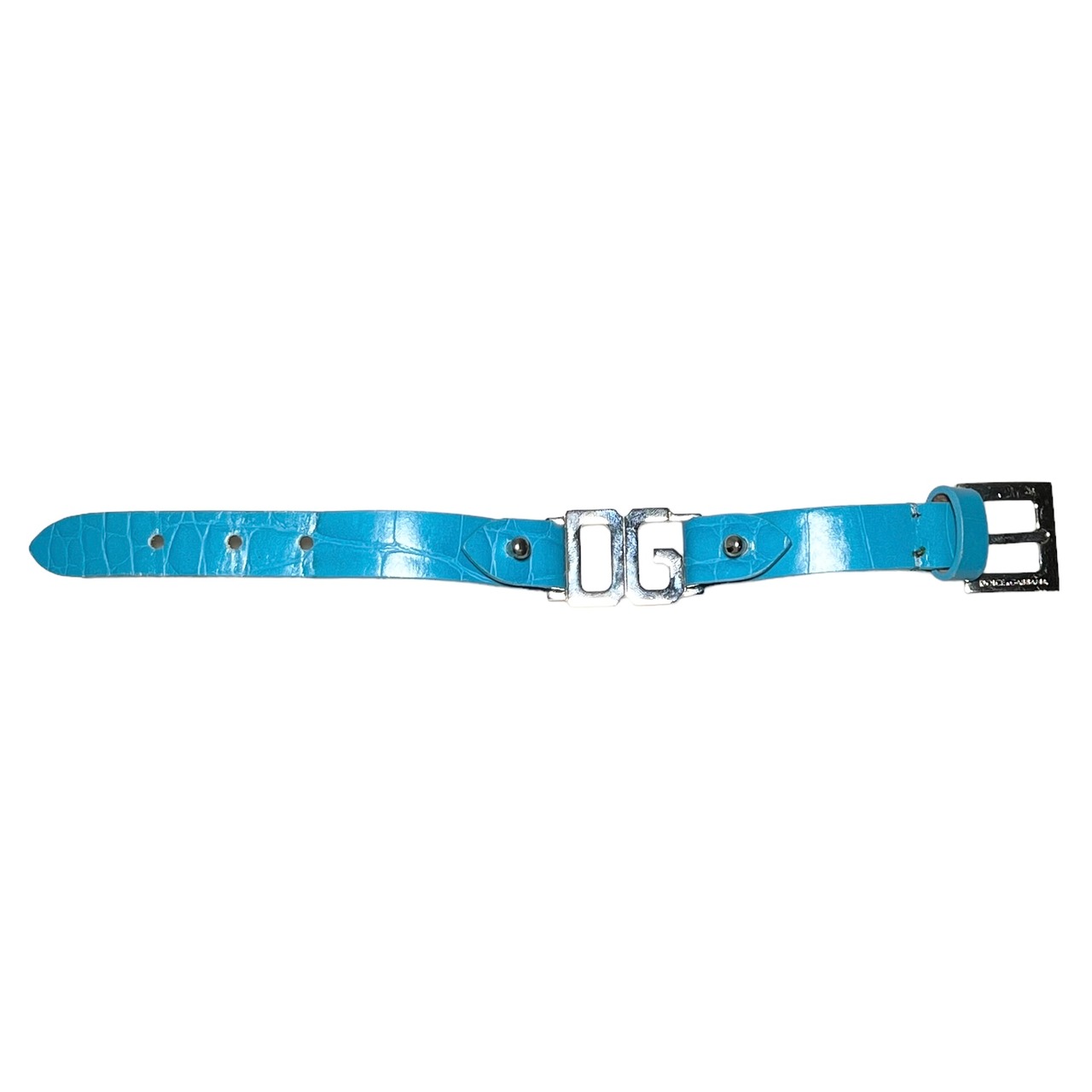 DOLCE&GABBANA turquoise color leather × metal logo bracelet