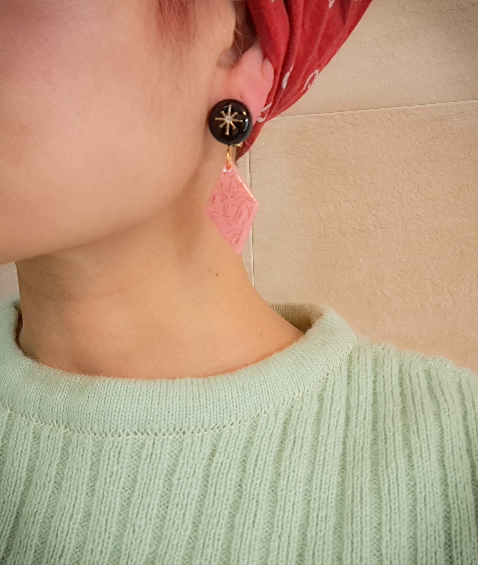 ✴50'sスターバーストダイヤピアス・イヤリング✴【ピーチピンク