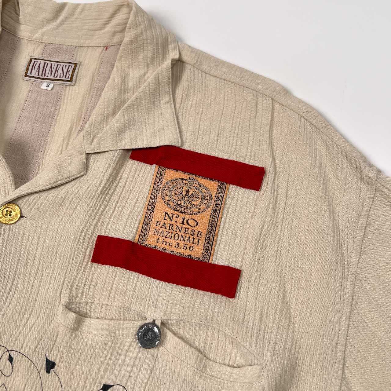 FARNESE ファルネーゼ 切替デザイン リネン混 レーヨン 半袖シャツ サイズ 3 /メンズ/麻混/ライカ