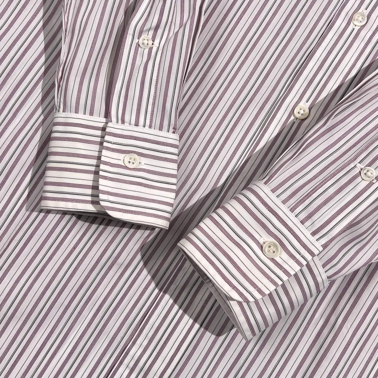 90s 00s Polo by Ralph Lauren ポロ ラルフローレン ストライプ 長袖 クレリックシャツ  ワイシャツ サイズ 41-82 /ホワイト×ボルドー系 メンズ  ビンテージ