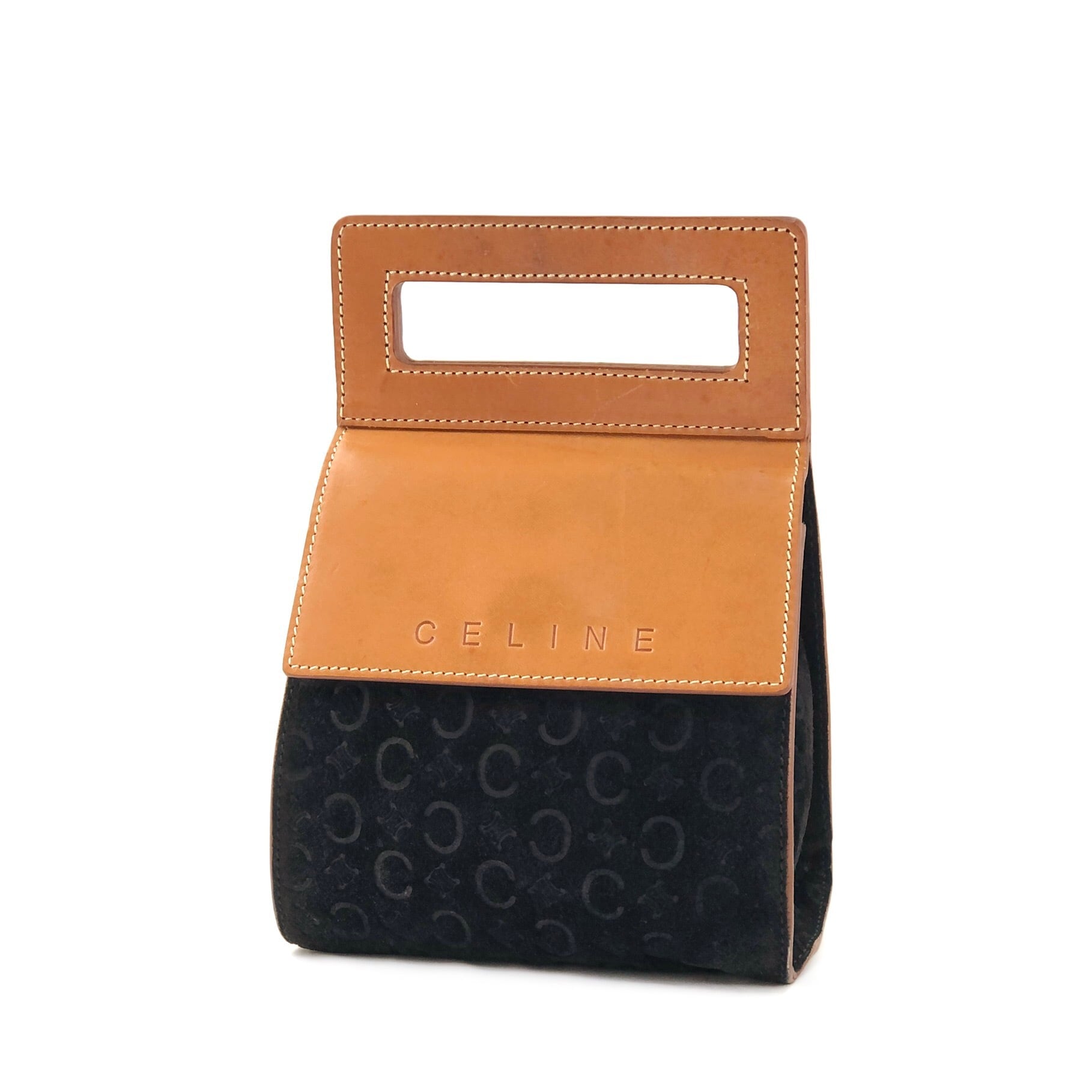 CELINE セリーヌ マカダム ブラゾン スエード ハンドバッグ ミニバッグ
