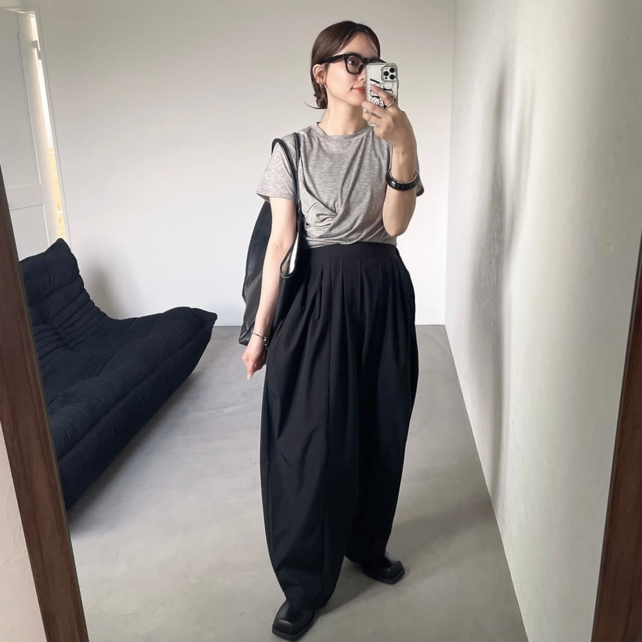 カシュクールデザインコンパクトTee/グレー