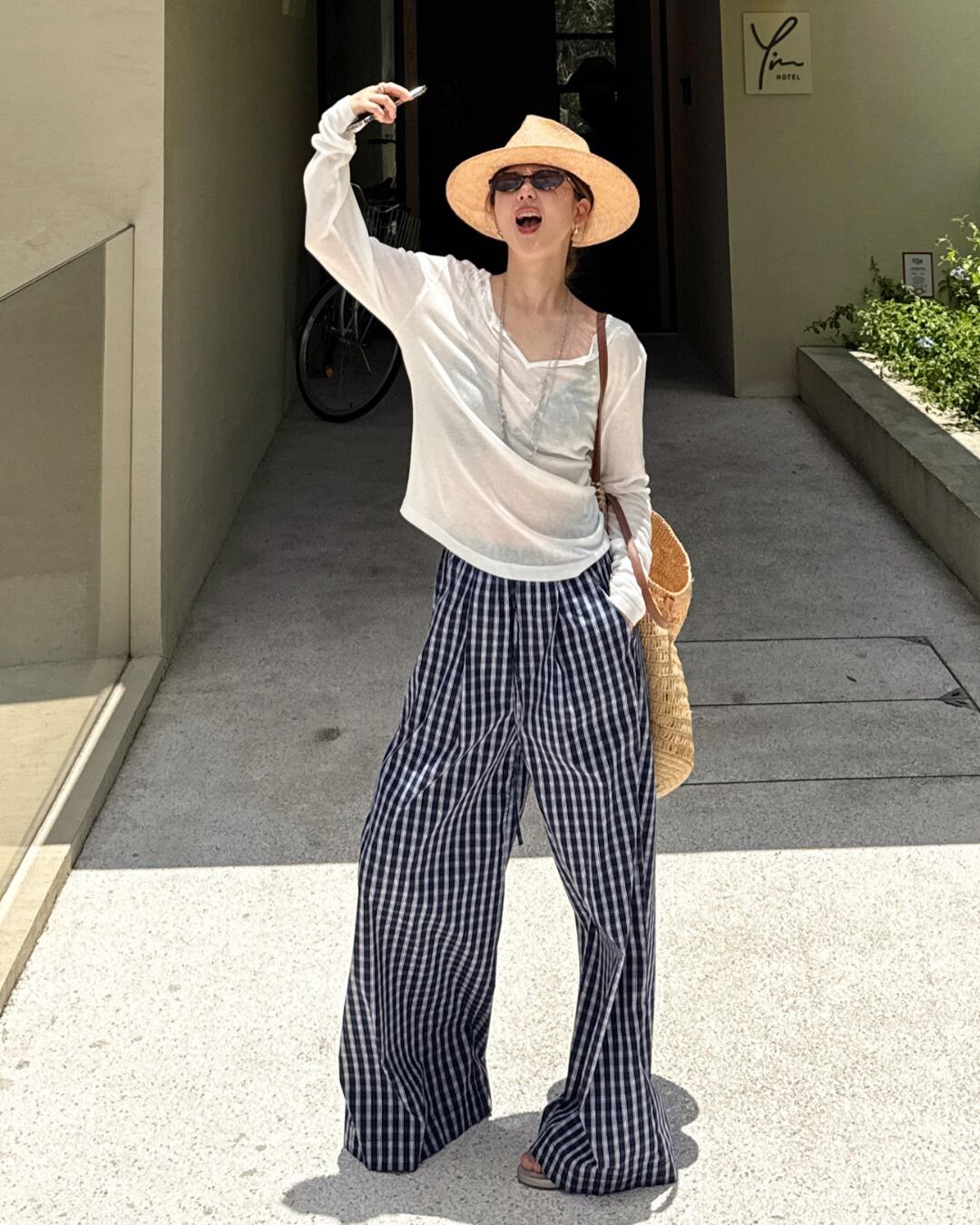 チェックリラックスワイドパンツ S25422