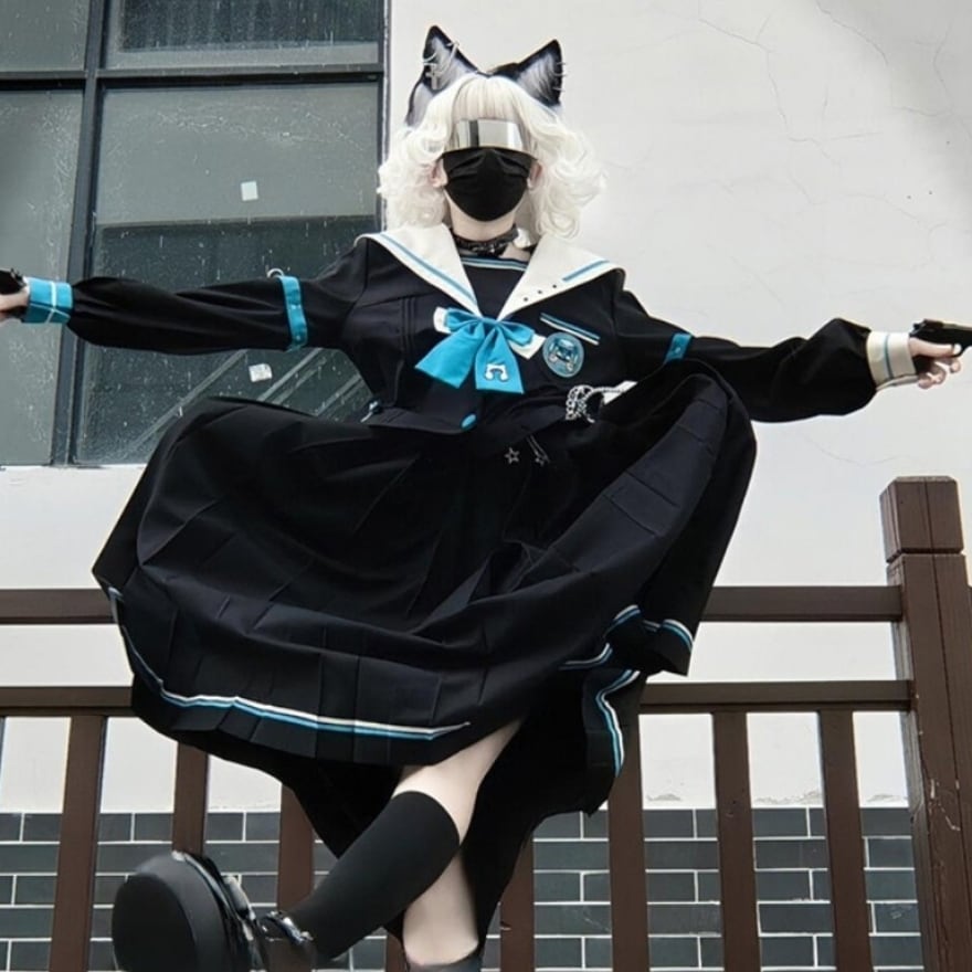 地雷系 セーラー服セットアップ ロングスカート×パンク 不良少女