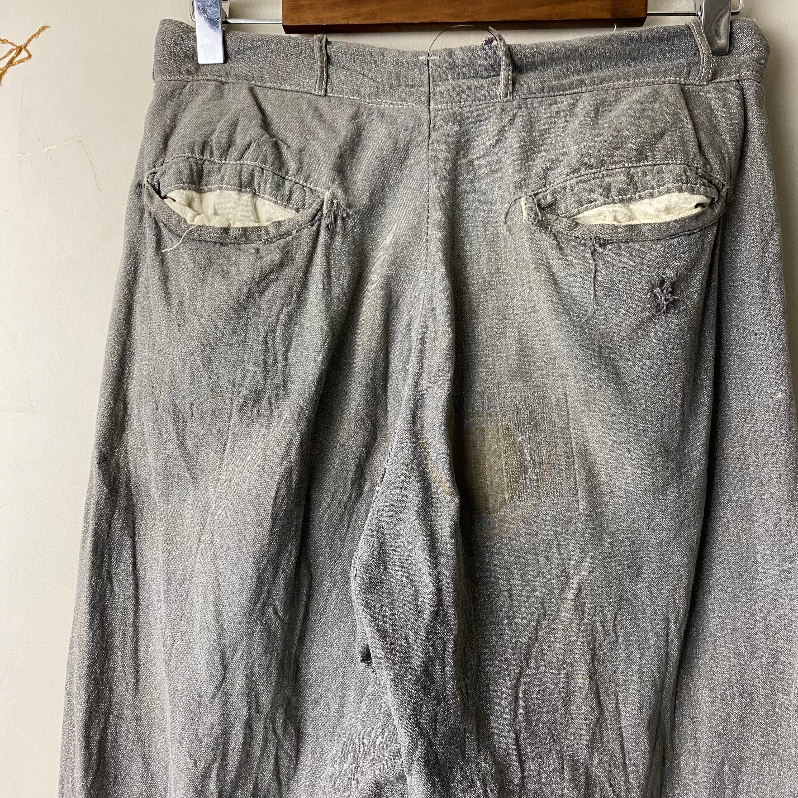 40s vintage black chambray pants ボロ フェード