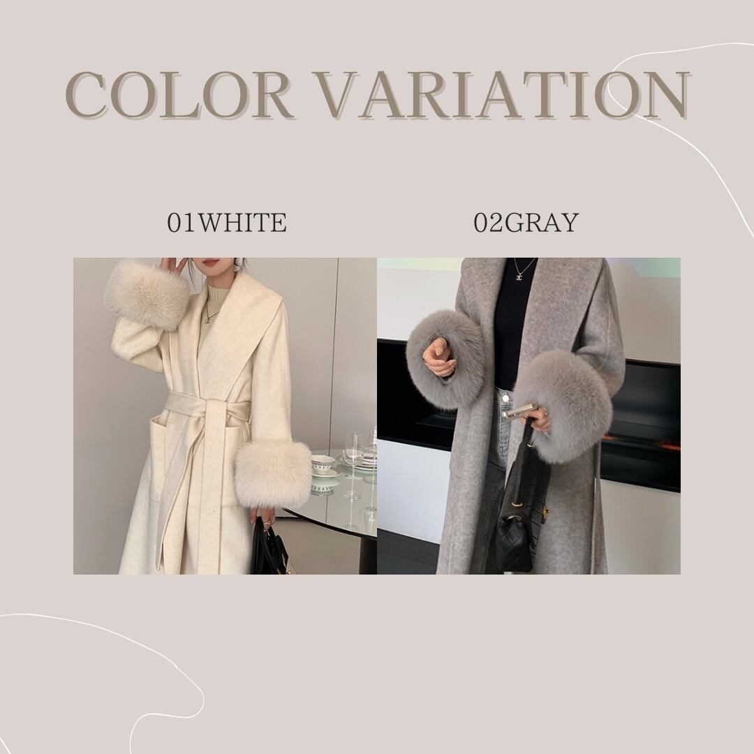 全2色シンプルFOXファーウールコート【041132】 | ROSE AURA 全2色シンプルFOXファーウールコート【041132】 | ROSE AURA
