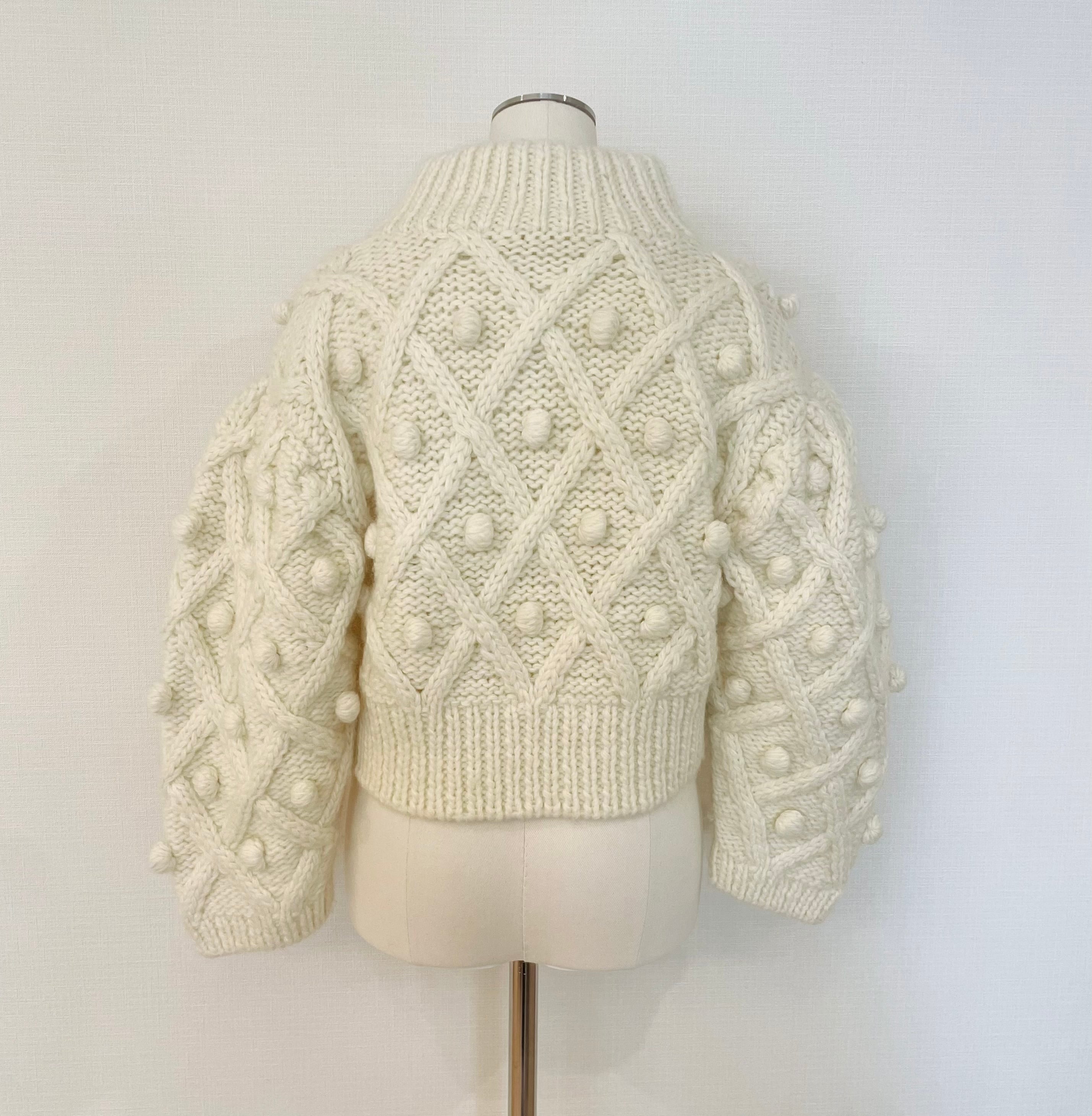 手編みポンポンタートルニット Maxim ホワイト | Cygne 