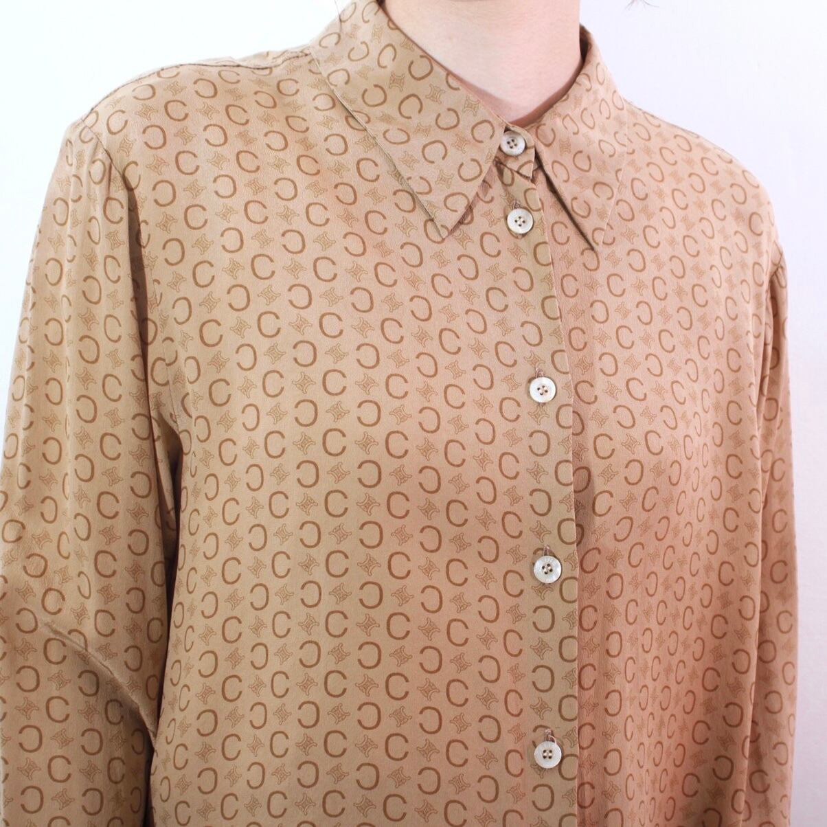 0639. 1990's celine monogram silk shirt made in France シャンパン