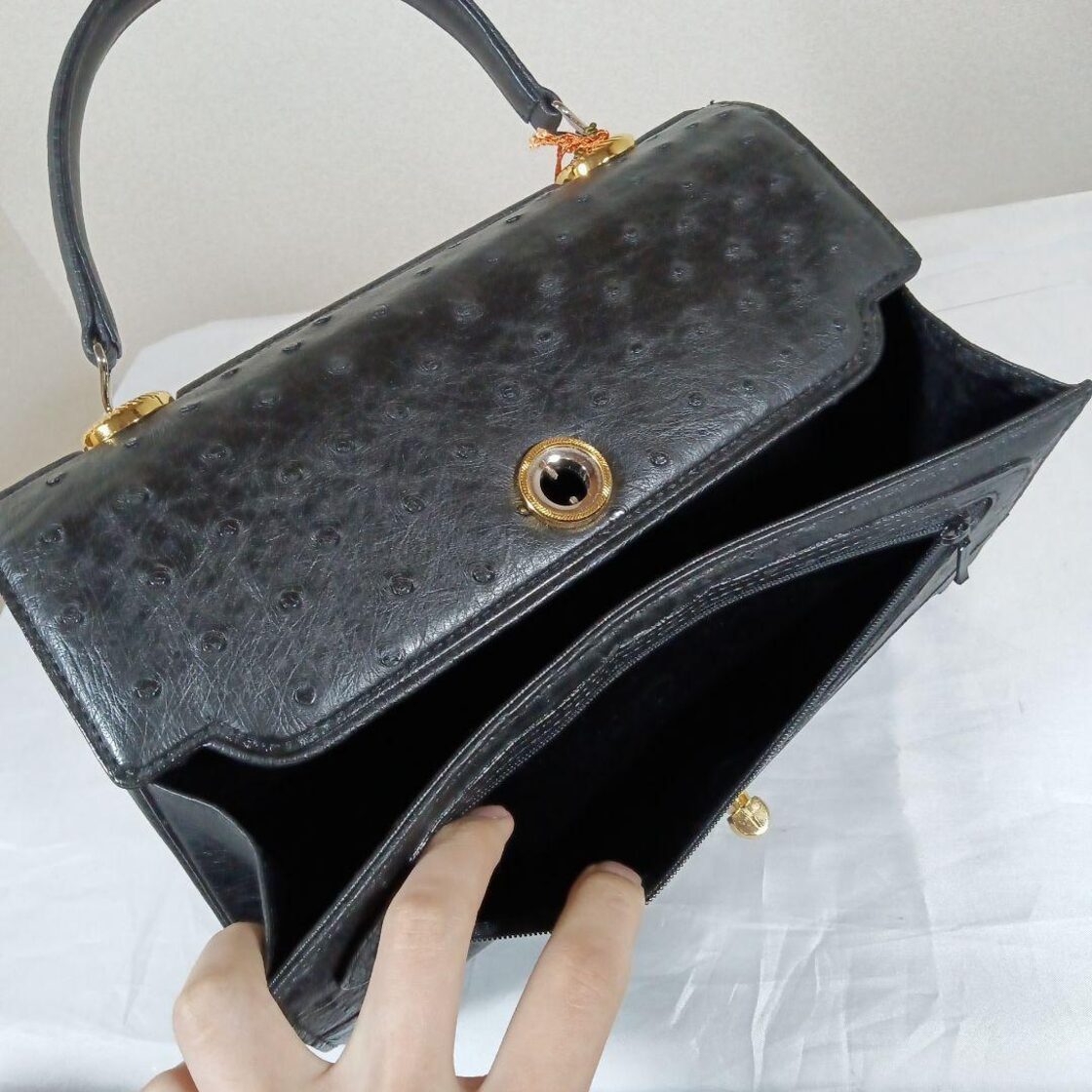 あ超美品 JRA ハンドバッグ 最高級本革オーストリッチ ゴールド 