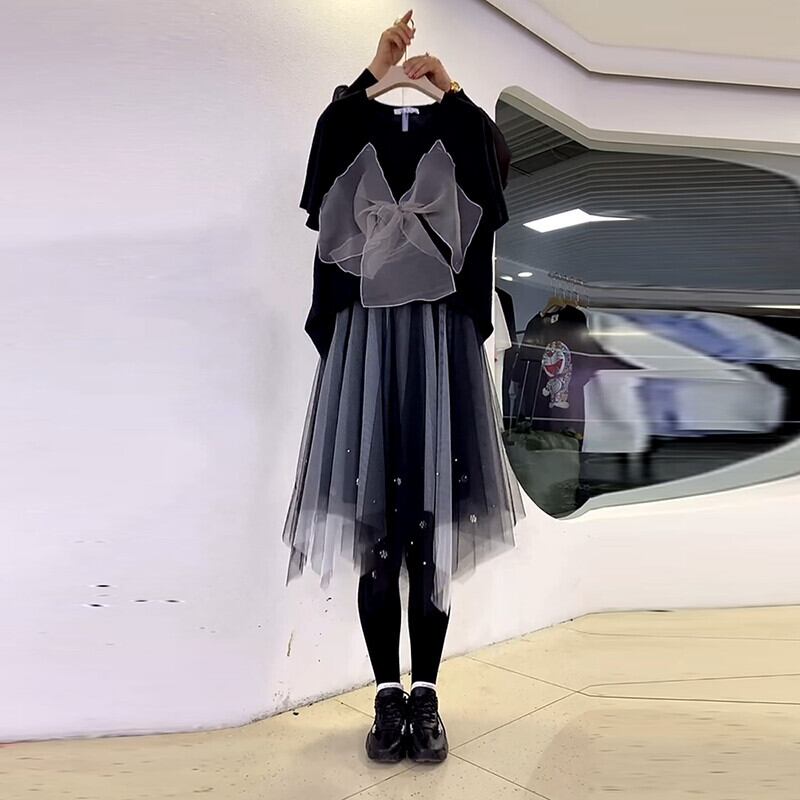 Tシャツ サマートップス メッシュスカート 大きめサイズ 夏物 ミックスインファッション61952983316