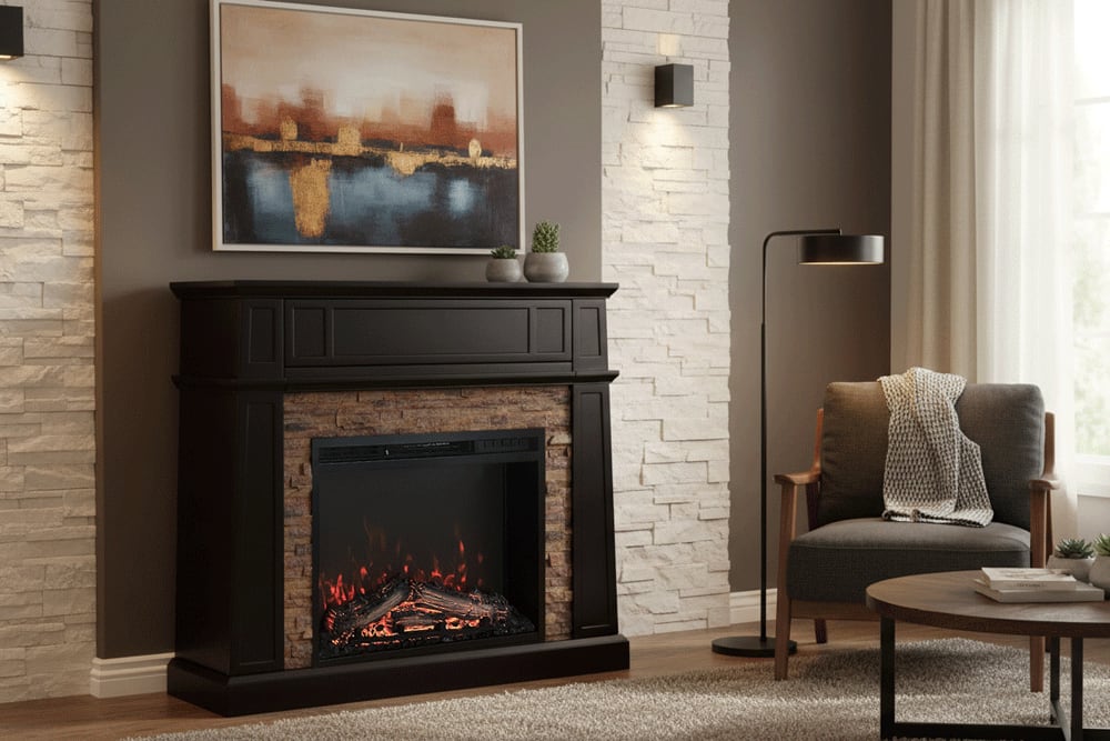 23インチ 電気暖炉 クレストウィック ブラック&メサヴェルデストーン / ロイドグランデ / 送料、開梱・組立・設置無料 / LLOYD GRANDE / ハイグレード電気暖炉シリーズ