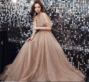 ★送料無料★9号(M)★ホルダ－ネックチュールロングドレス(OPN1025)