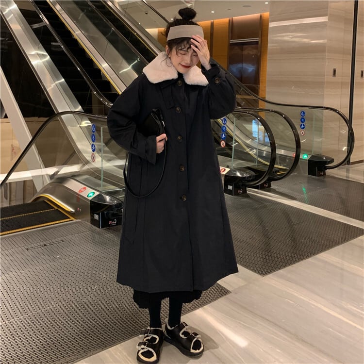 ファーカラーロングジャケット レディースウィンタースタイルウェストコート コットン 冬物 萌量不足66713185578