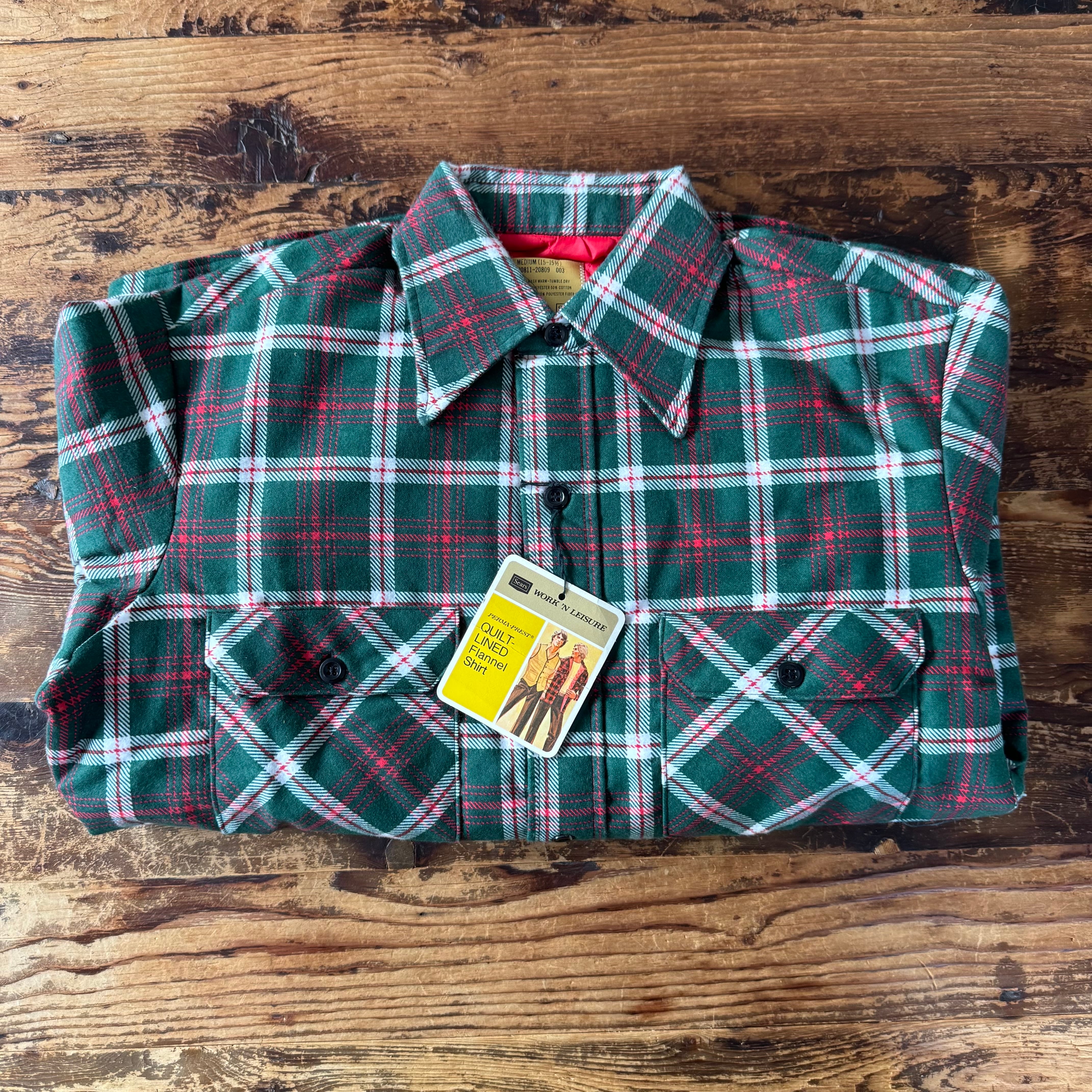 1980's DEADSTOCK Sears Work'N Leasure Quilt Lined Flannel Shirt M