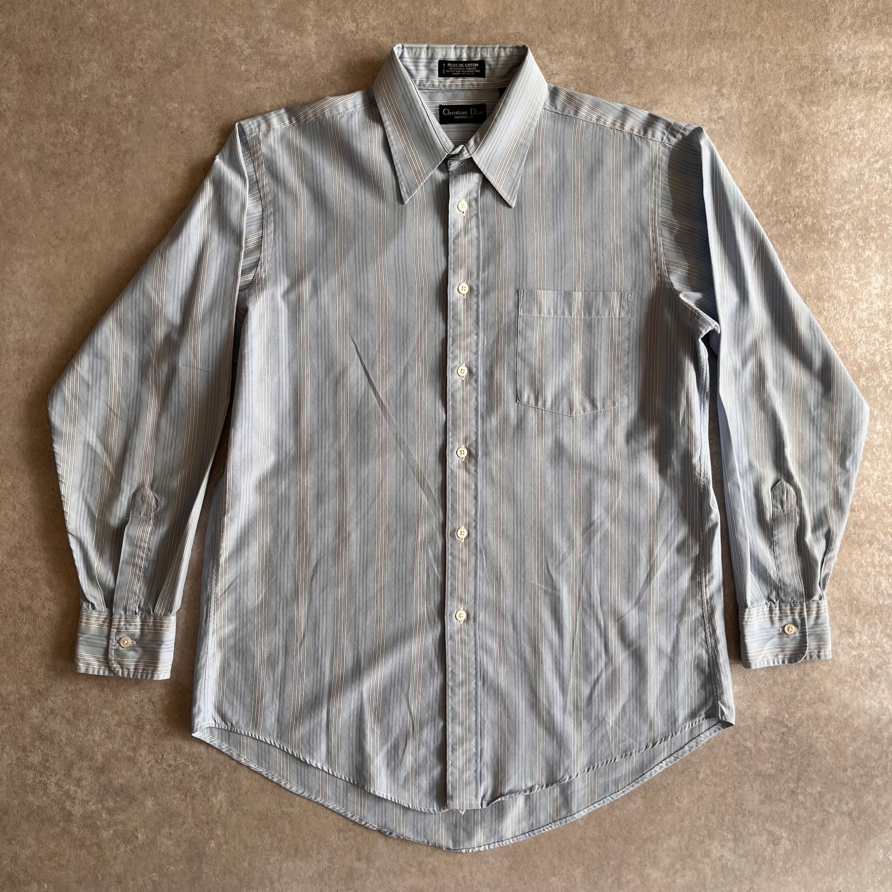 1980s Christian Dior L/S Stripe Shirt L位 Made in USA G954