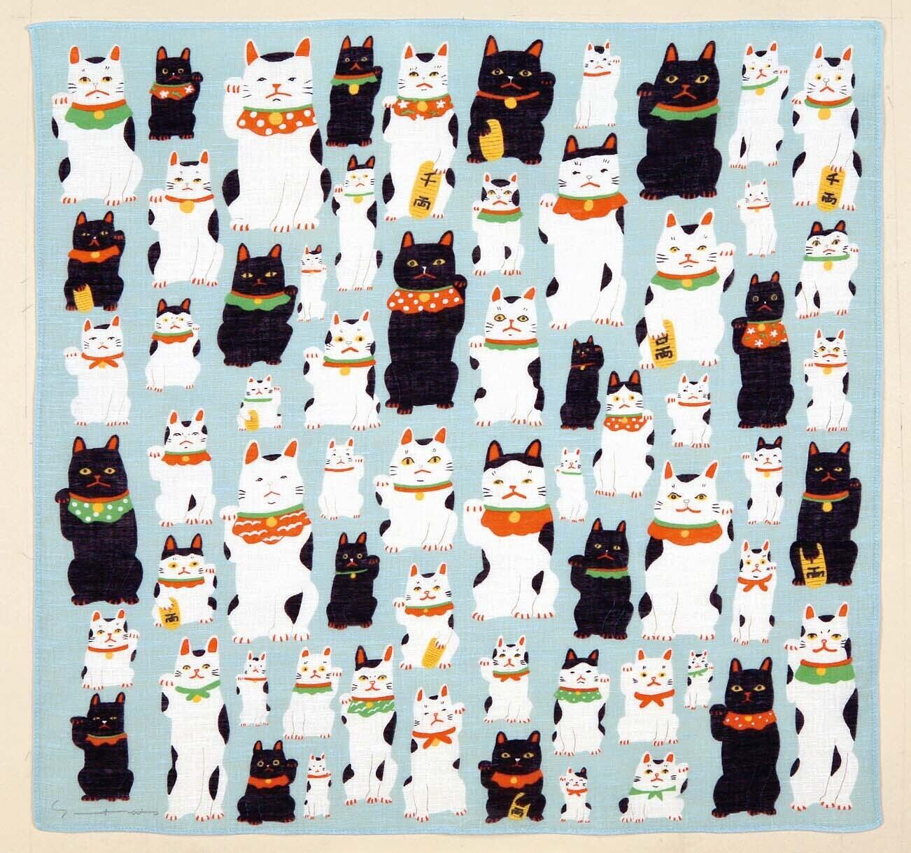 マツモトヨーコ 招き猫 ハンカチ ガーゼ 猫 ネコ | コチカーニバル