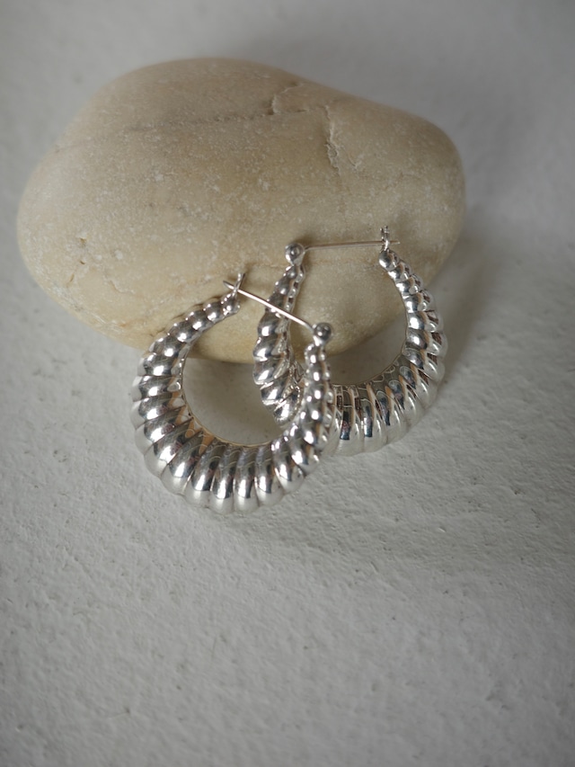 <vintage silver925>ribbed big hoop pierce