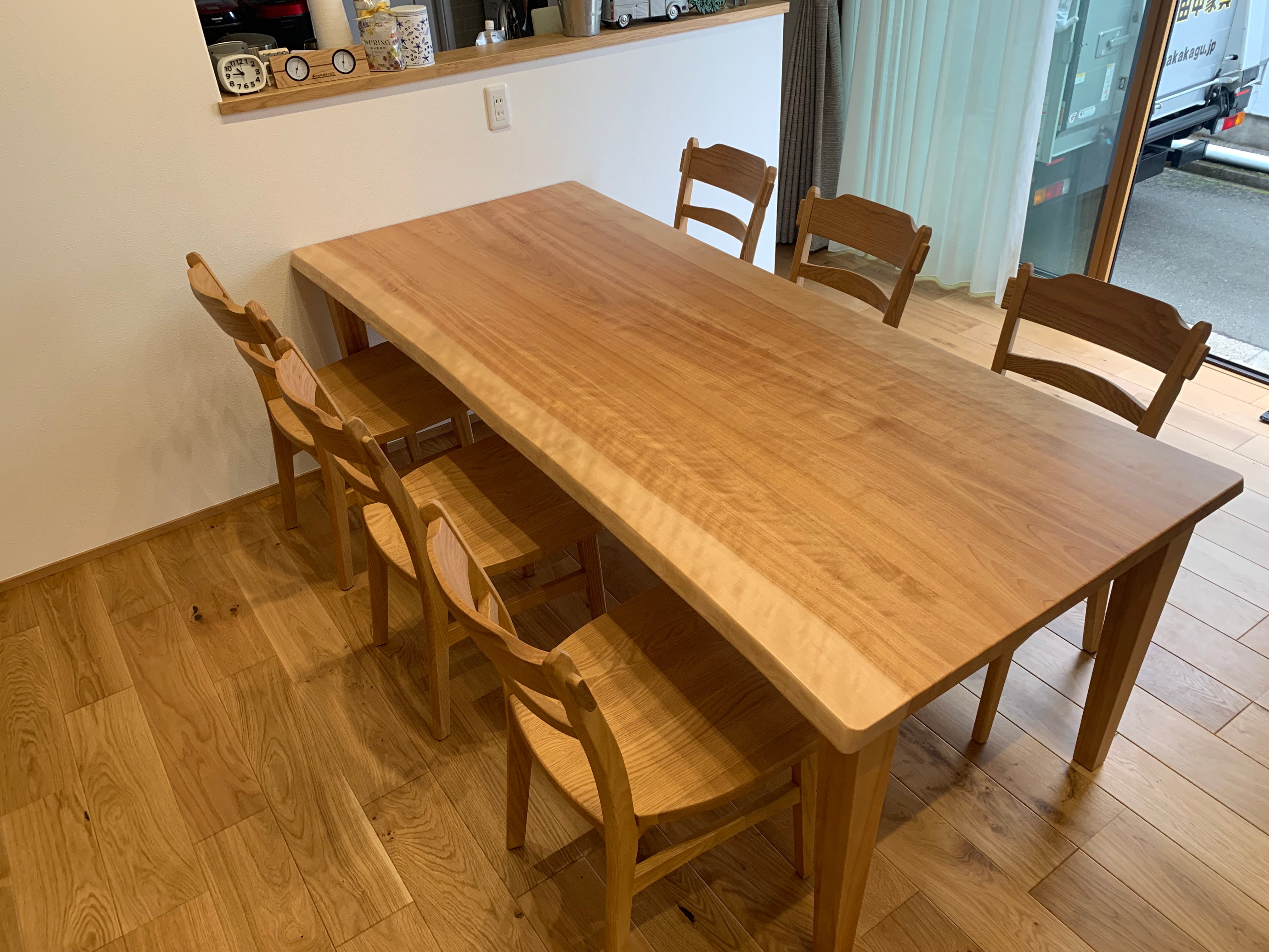 カバ桜無垢板テーブル 天板厚35mm 巾ハギ 幅190～200cm | 悠々、匠彩