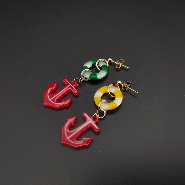 ★1点限定 / 再販ナシ★Mary-Swimring & Anchor / Earrings(Green & Yellow)