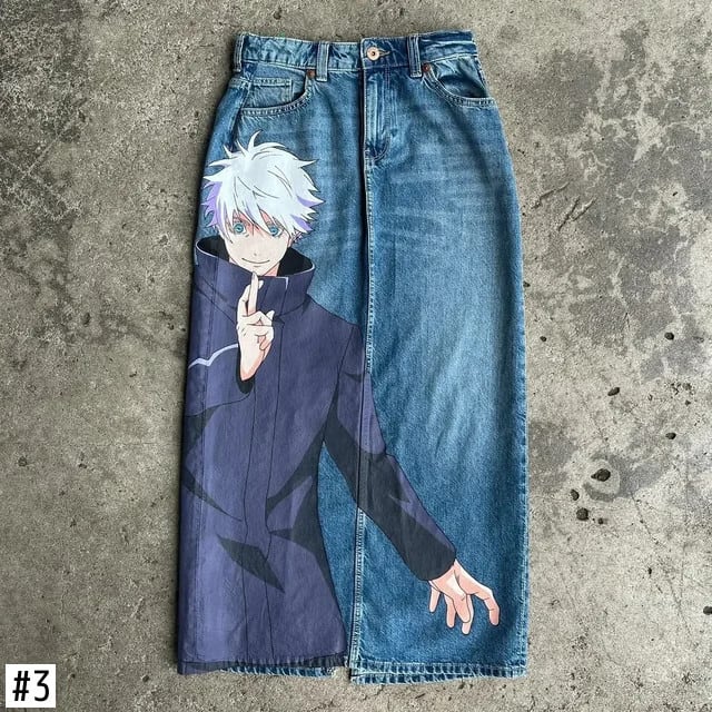 原宿スカルグラフィックブラックジーンズズボンワイドレッグジーンズ