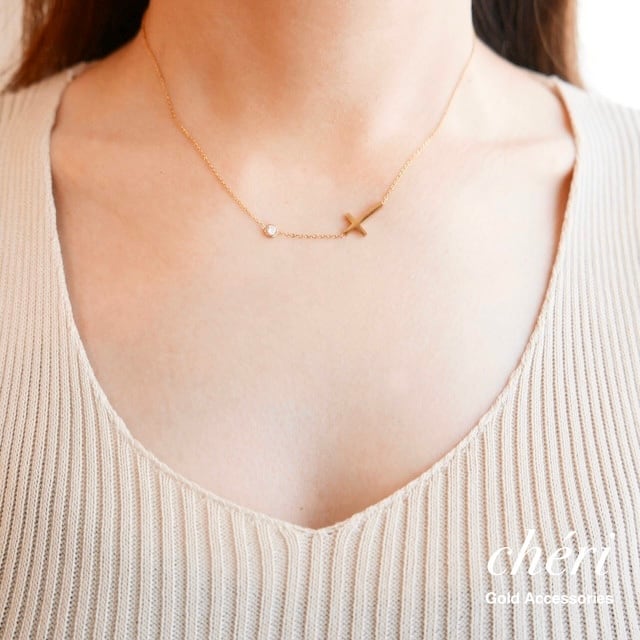 サイドクロスネックレス | cheri | ゴールドアクセサリー（ピアスと