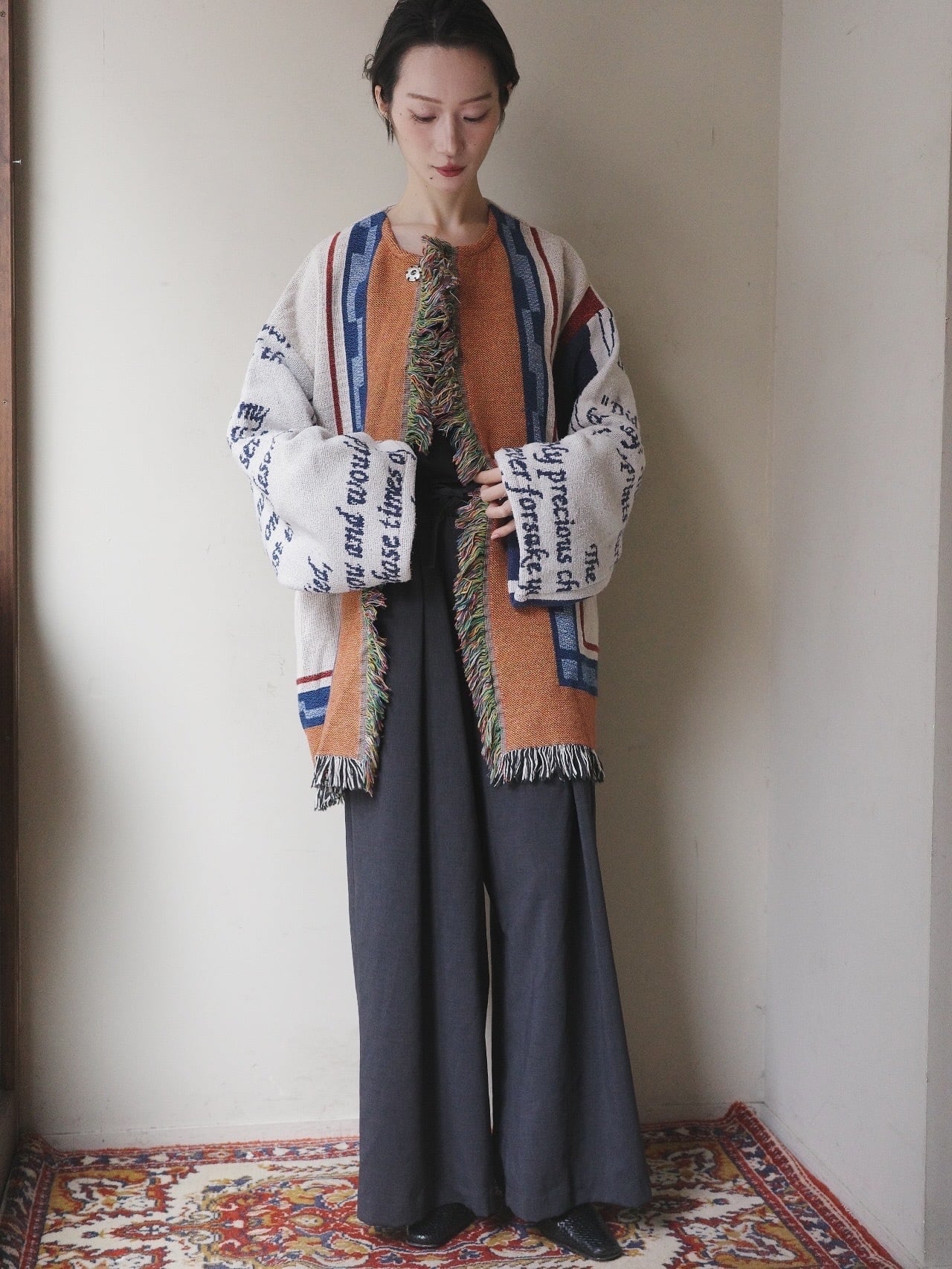 【美品】KILIG Vintage ラグ　リメイクコート　フリンジコート vintage rug rework outer | KILIG vintage