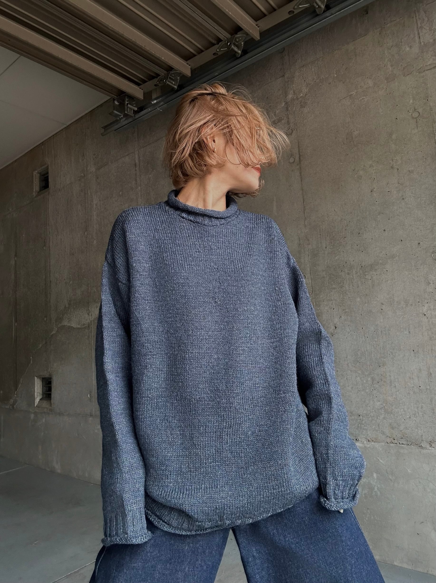 (KN554)roll neck wool knit made in IRELAND