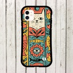 受注生産 iPhoneケース 白猫と魚の民芸パネル柄｜猫モチーフ PSYF041B