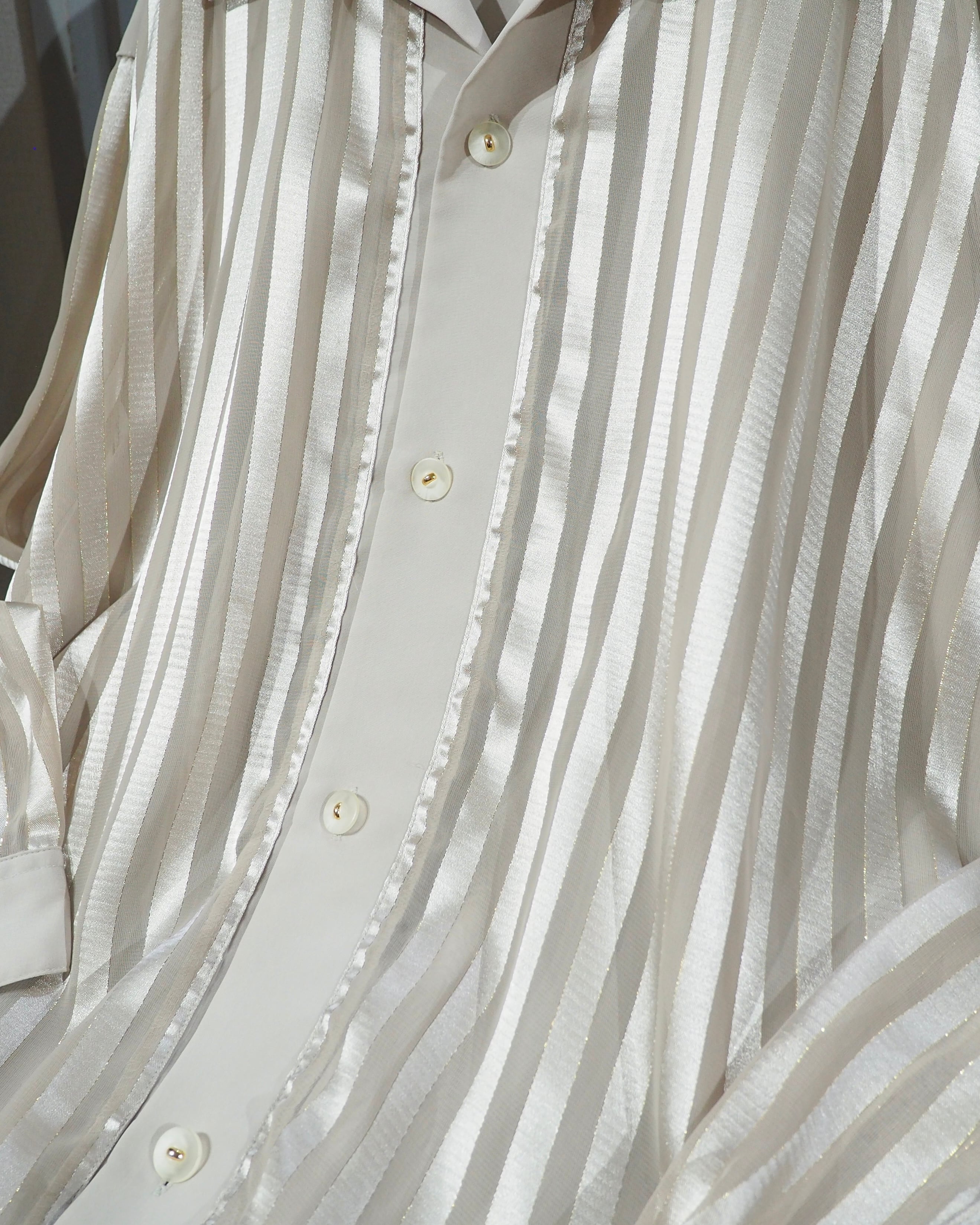 1990s " PRONTI " Sheer stripe Design vintage Drape loose Open collar Shirt