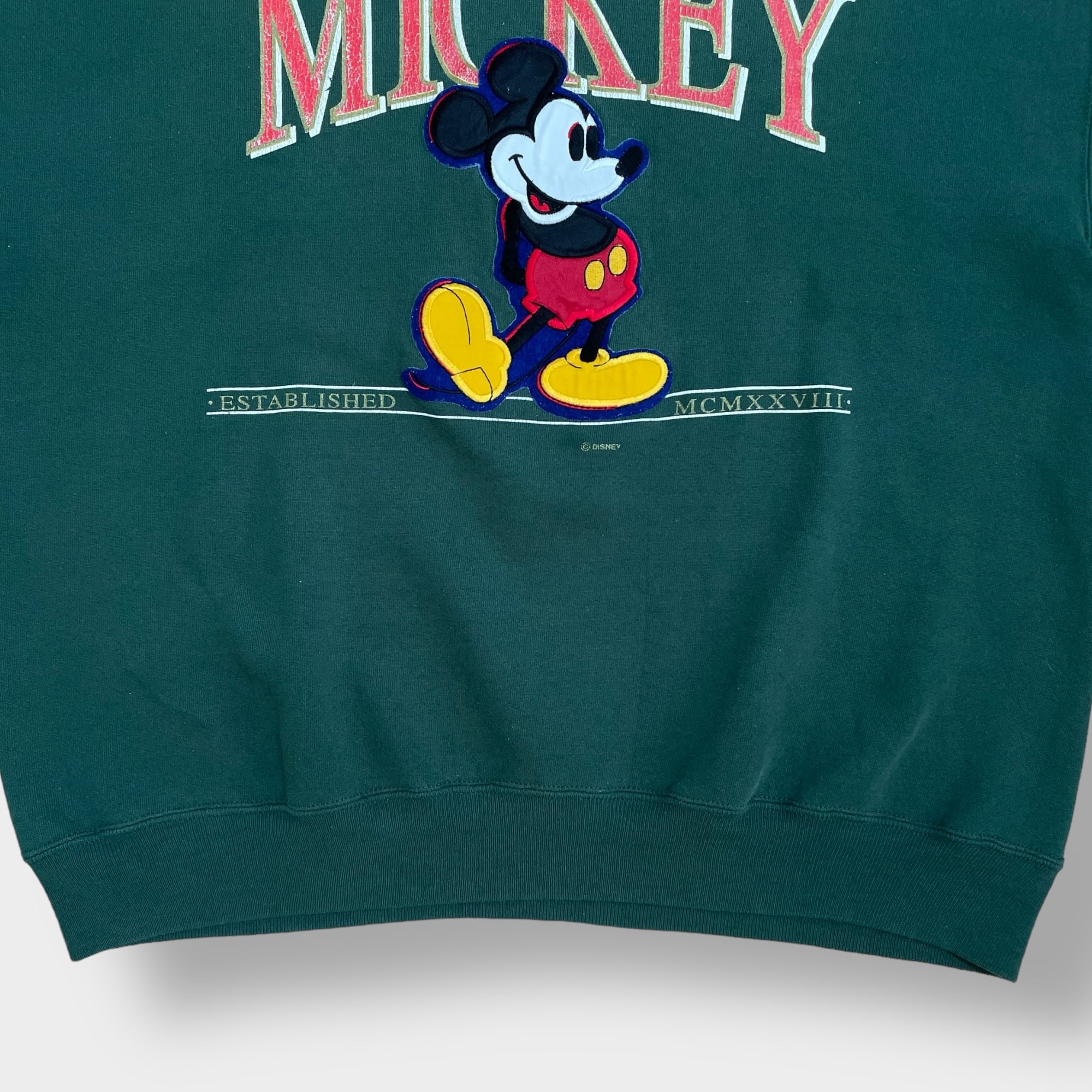 90s Disney USA製 ミッキー 刺繍スウェット グリーン