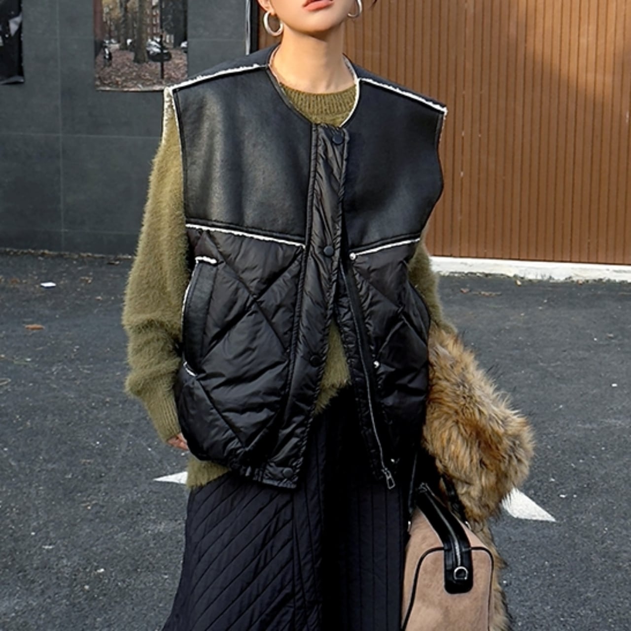 Quilted Faux Leather Zip-Up Vest 01004