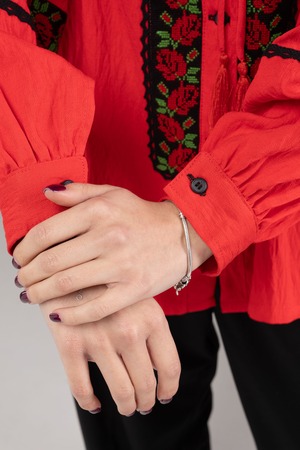 ウクライナ刺繍ヴィシヴァンカ　バルーン袖　手刺繍　麻　レディース・フリーサイズ