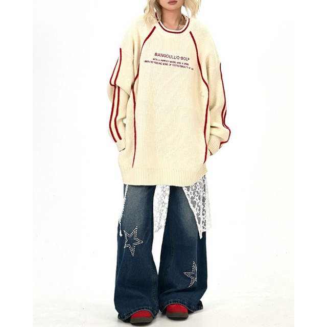 crew neck line knit　クルーネックラインニット　J1367