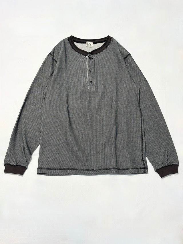 LOOP&WEFT・DOUBLE FACE VINTAGE PINSTRIPE RIB KNIT L/S HENLEY・ナイトブラック