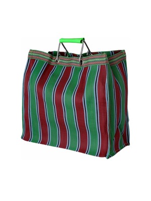 リサイクル プラスチック ストライプバッグ スクエア （レッド／グリーン） / Recycled Plastic Stripe Bag Square Red/Green PUEBCO
