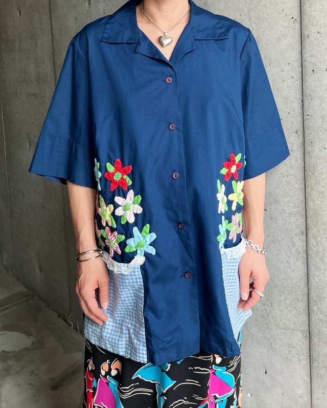 70s~early80s appliqué custum work shirt