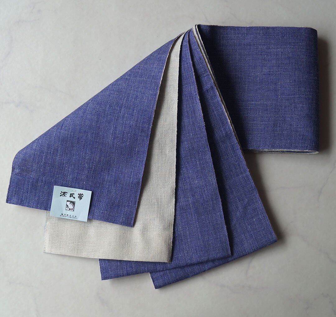 【半幅帯】古代紫 ×生成り リバーシブル 麻半幅帯 No.240529②