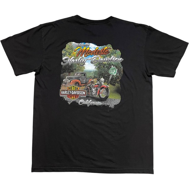 《XXL》Harley-Davidson ハーレーダビッドソン Tシャツ 両面プリント トラック バイクプリント ブラック USA製 no.10483