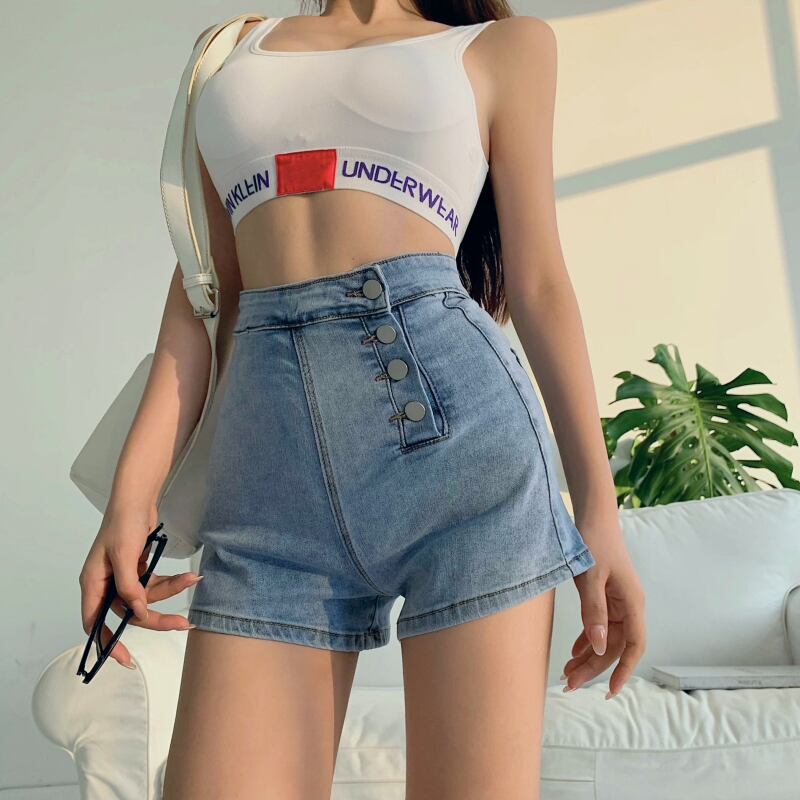 ジーンズ ウェストルーズショーツ サマーパンツ 薄手ワイドレッグAライン 夏物 ブルマー ワイドパンツ ブラックストロベリース27002792141